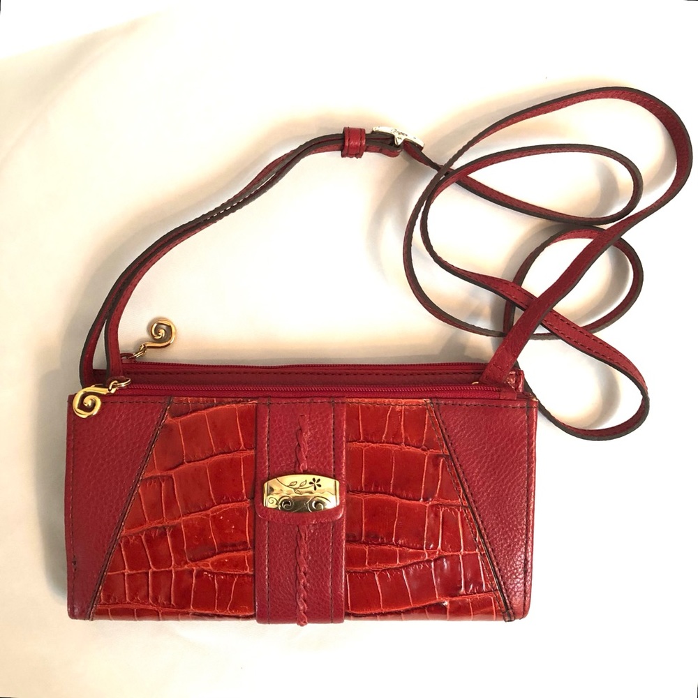BRIGHTON Red Leather Crossbody Organizer Wallet
